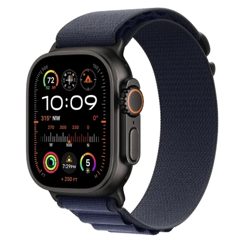 Apple Watch Ultra 2 2024 49 мм, корпус из черного титана, ремешок Alpine темно-синего цвета, размер L